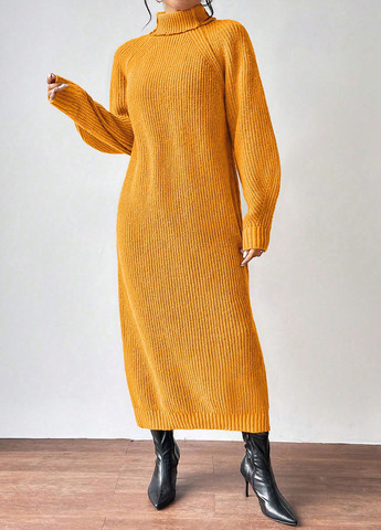 Желтое кэжуал платье платье-свитер SHEIN однотонное