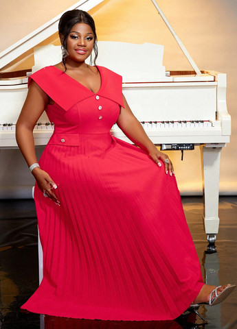 Червона кежуал, вечірня сукня плісована, а-силует SHEIN однотонна