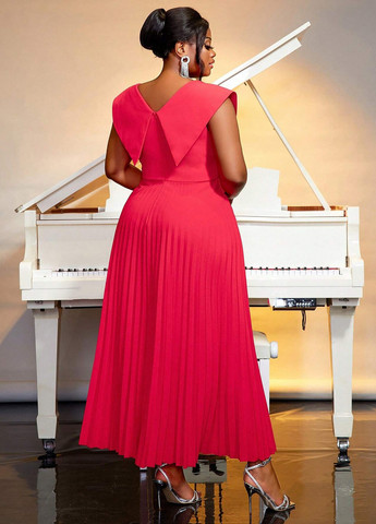 Червона кежуал, вечірня сукня плісована, а-силует SHEIN однотонна