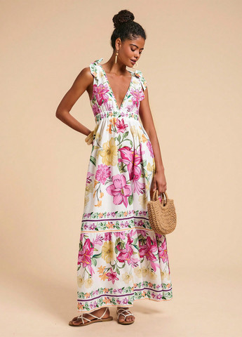 Белое кэжуал платье с открытой спиной SHEIN с цветочным принтом