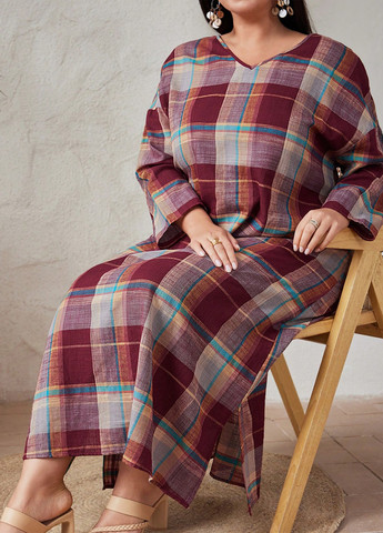 Комбинированное кэжуал платье а-силуэт SHEIN в клетку