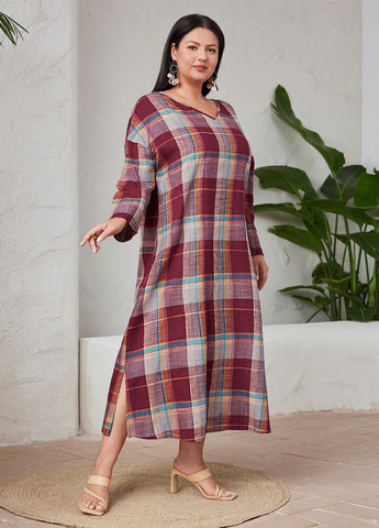 Комбинированное кэжуал платье а-силуэт SHEIN в клетку