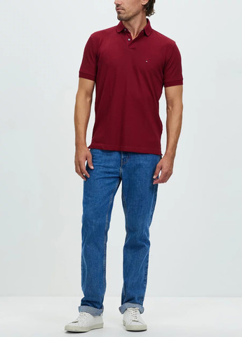 Бордовая футболка-поло для мужчин Tommy Hilfiger однотонная