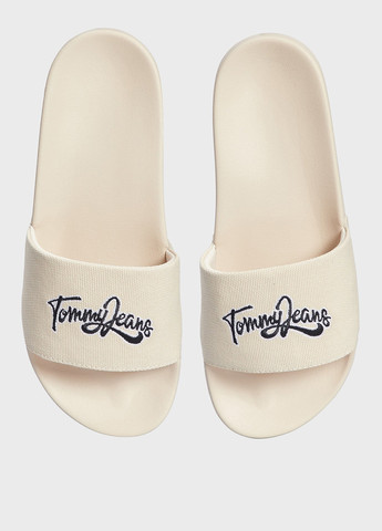 Светло-бежевые шлепанцы Tommy Jeans с вышивкой, с логотипом