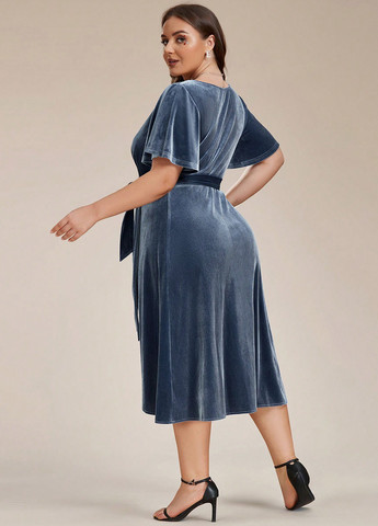 Серо-синее кэжуал платье на запах SHEIN однотонное