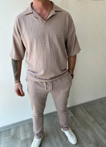 Темно-бежевий літній костюм (поло, штани) брючний Fashion