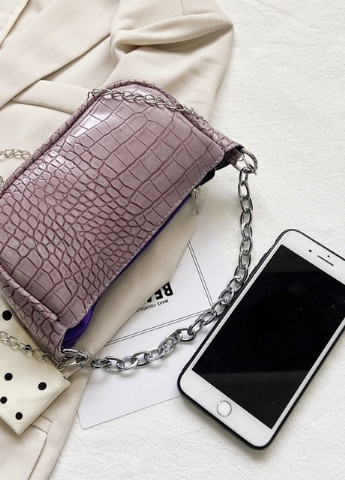 Женская маленькая сумочка кросс-боди багет на цепочке рептилия фиолетовая NoName (251204077)