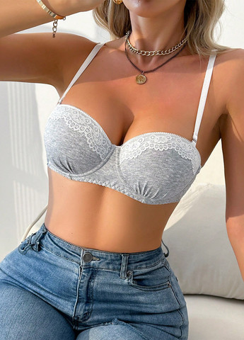 Сірий балконет бюстгальтер SHEIN з кісточками віскоза