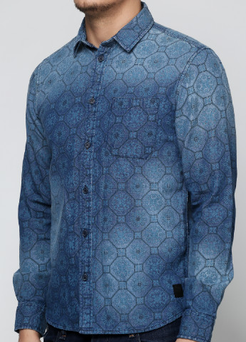 Синяя кэжуал рубашка с рисунком Anerkjendt с длинным рукавом