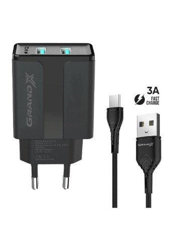 Зарядное устройство, 4A, TPE (CH-15T) Grand-X ch-15t 5v 2,1a usb black + cable usb -> type c, cu (253507175)