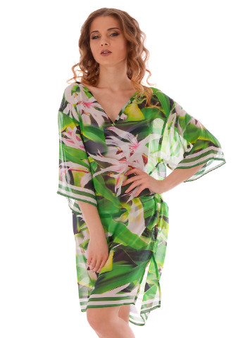 Зеленое пляжное платье David с цветочным принтом