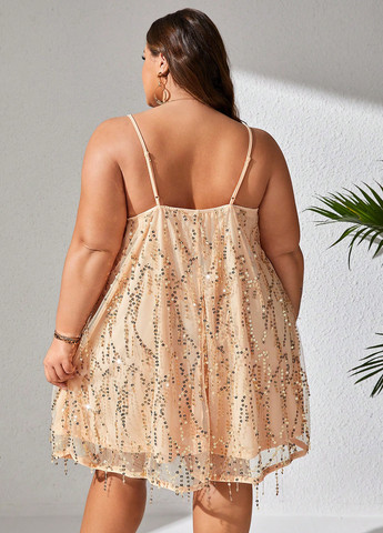 Бежевое кэжуал платье а-силуэт SHEIN однотонное