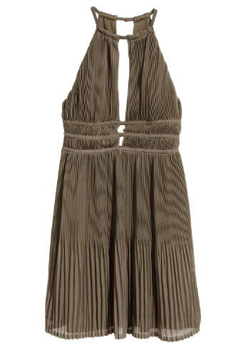 Оливковое (хаки) кэжуал платье плиссированное H&M однотонное