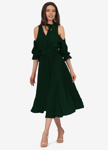 Зеленое кэжуал платье клеш Lila Kass однотонное