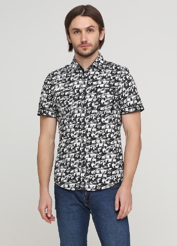 Черно-белая кэжуал рубашка с абстрактным узором C&A