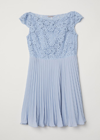 Голубое коктейльное плиссированное платье H&M однотонное
