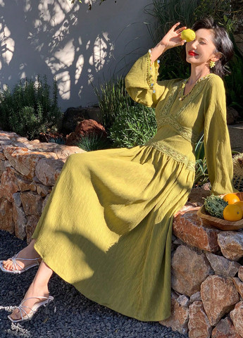 Оливкова кежуал сукня а-силует SHEIN однотонна