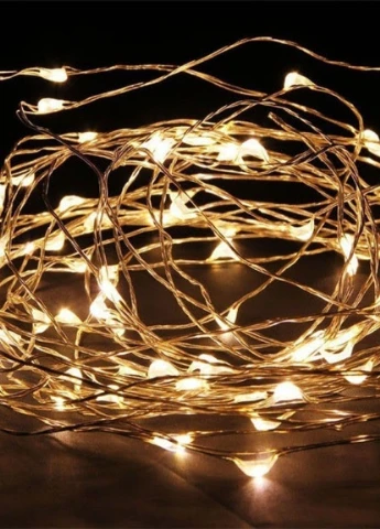 Гнучка мідна гірлянда на батарейках РОСА крапля 200LED 20м прозорий провід теплий-білий Led (251371718)