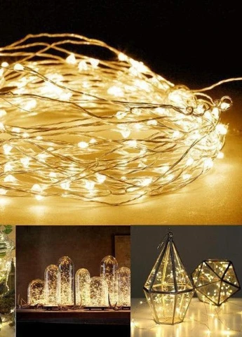 Гнучка мідна гірлянда на батарейках РОСА крапля 200LED 20м прозорий провід теплий-білий Led (251371718)