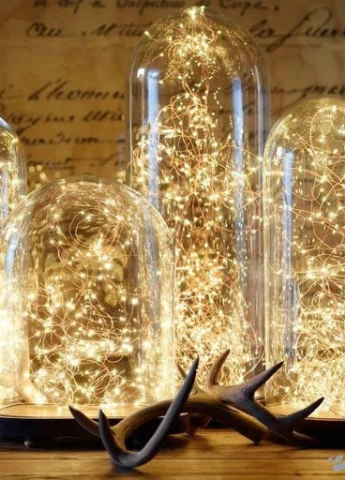 Гнучка мідна гірлянда на батарейках РОСА крапля 200LED 20м прозорий провід теплий-білий Led (251371718)