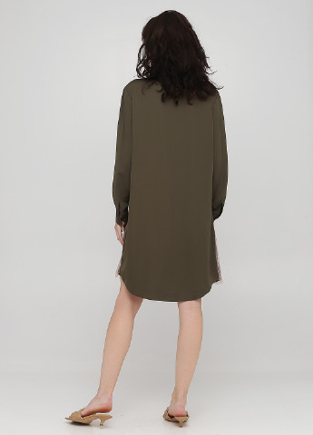 Оливковое (хаки) кэжуал платье рубашка Sisley однотонное