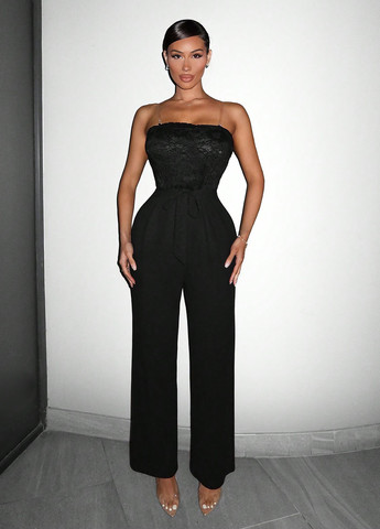 Комбінезон SHEIN однотонний чорний вечірній, коктейльний поліестер