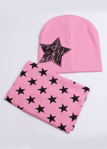 Розовый демисезонный комплект (шапка, шарф-снуд) Bape