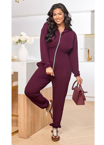 Комбінезон No Brand комбінезон-брюки однотонний бордовий спортивний, кежуал поліестер, трикотаж