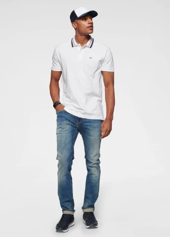 Белая футболка-поло для мужчин Tommy Jeans с логотипом