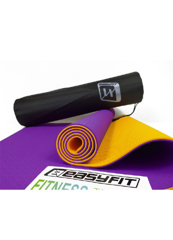 Килимок для йоги TPE + TC ECO-Friendly 6 мм фіолетовий з оранжевим (мат-каремат спортивний, йогамат для фітнесу) EasyFit (237596256)