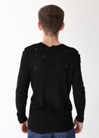 Чорний демісезонний джемпер чоловічий чорний в'язаний приталений пуловер Lagos Приталенная