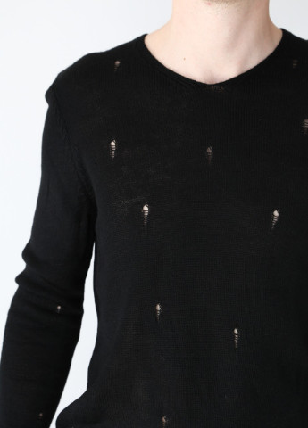 Черный демисезонный джемпер мужской черный вязаный приталенный пуловер Lagos Приталенная