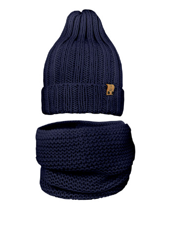 Темно-синий зимний комплект (шапка, шарф-снуд) Anmerino
