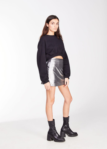 Серебряная кэжуал однотонная юбка Jennyfer а-силуэта (трапеция)