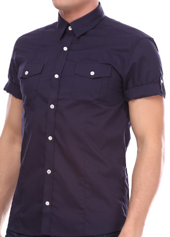 Темно-синяя кэжуал рубашка однотонная Selected с коротким рукавом