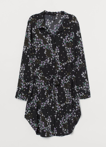 Чорна кежуал плаття, сукня сорочка H&M з квітковим принтом