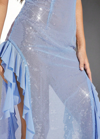 Голубое коктейльное платье SHEIN однотонное