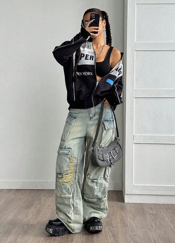 Бомбер SHEIN бейсбольний на блискавці (344453987)