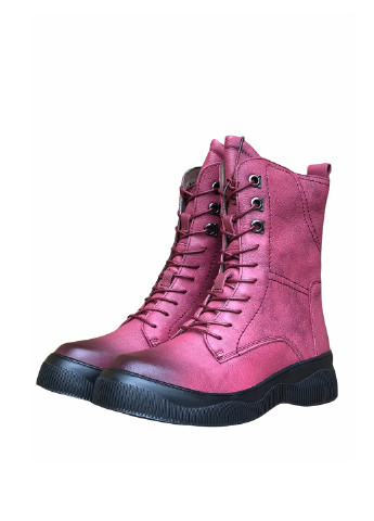 Розовые женские ботинки берцы на молнии со шнуровкой