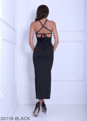 Чорна кежуал элегантное легкое платье с открытой спиной завязкой pamela черный Podium однотонна