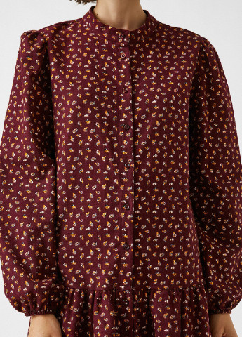 Бордовое кэжуал платье а-силуэт KOTON с цветочным принтом