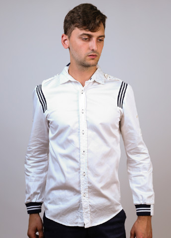 Белая кэжуал рубашка однотонная New Way с длинным рукавом