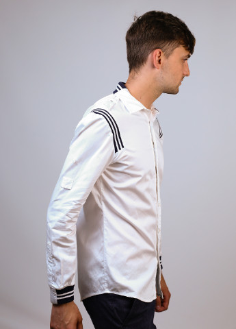 Белая кэжуал рубашка однотонная New Way с длинным рукавом