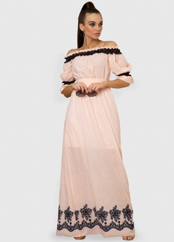 Персиковое кэжуал платье с открытыми плечами ST-Seventeen однотонное