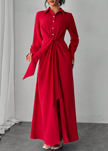 Червона кежуал сукня а-силует, сукня-сорочка SHEIN однотонна