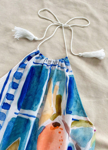 Белое праздничный, пляжное, кэжуал платье а-силуэт, с открытой спиной SHEIN с рисунком