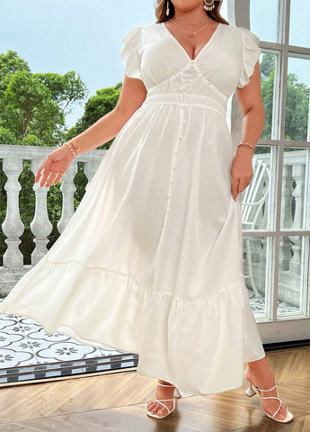 Белое кэжуал платье а-силуэт SHEIN однотонное