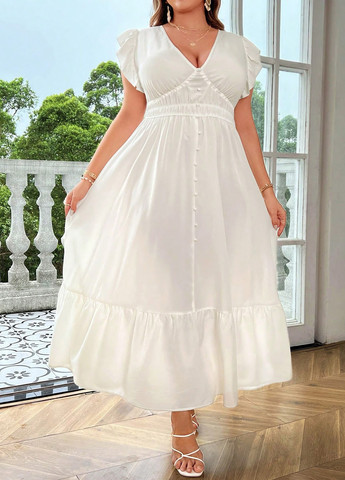 Белое кэжуал платье а-силуэт SHEIN однотонное