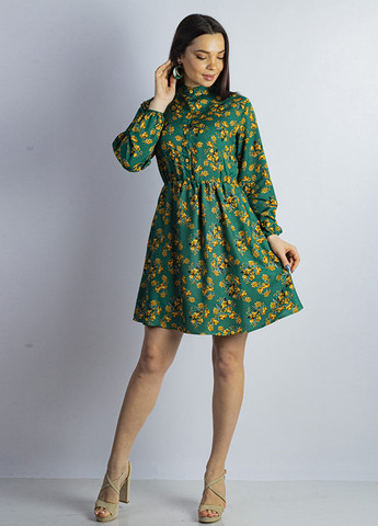 Зеленое кэжуал платье клеш Time of Style с цветочным принтом