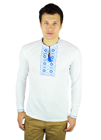 Белая кэжуал рубашка ЕтноМодерн с длинным рукавом